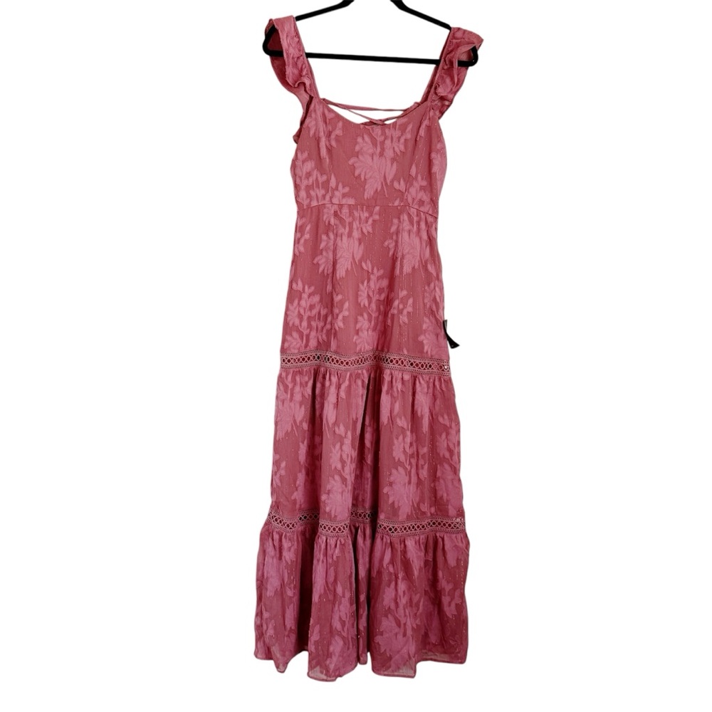 Lulus Heavenly Hues Dusty Rose Floral Jacquard Maxi Dress Sz XS NWT